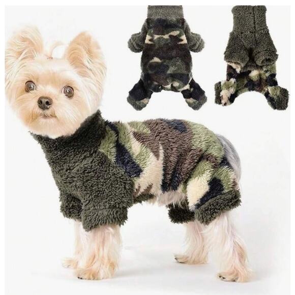 Camouflage Fleece Warm Dog Pajamas – Army Green, Size L - Picture 1 of 3